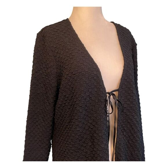 Dolan Left Coast Collection Crinkle Cover-Up Cardigan Black Knit Tie Front M - Picture 2 of 9